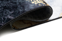 Covor Antiderapant Sarah, Instinct Negru/Gold, Living, Dormitor, Bucatarie