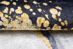 Covor Antiderapant Sarah, Instinct Negru/Gold, Living, Dormitor, Bucatarie