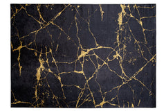 Covor Antiderapant Sarah, Marble Negru/Gold, Living, Dormitor, Bucatarie