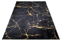 Covor Antiderapant Sarah, Marble Negru/Gold, Living, Dormitor, Bucatarie
