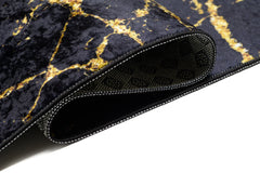 Covor Antiderapant Sarah, Marble Negru/Gold, Living, Dormitor, Bucatarie