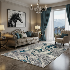 Covor Rodos Waves, Turcoaz, Living, Dormitor, Modern