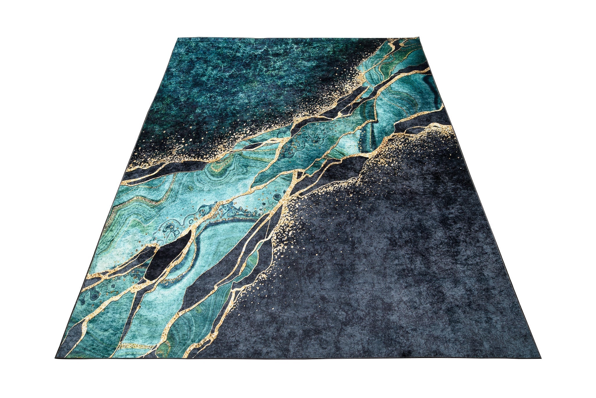 Covor Antiderapant Sarah, Mistic Verde Smarlad Gold Negru, Living, Dormitor, Bucatarie
