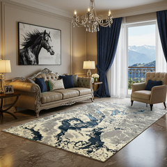 Covor Rodos ,Waves , Albastru  Regal, Living, Dormitor, Modern