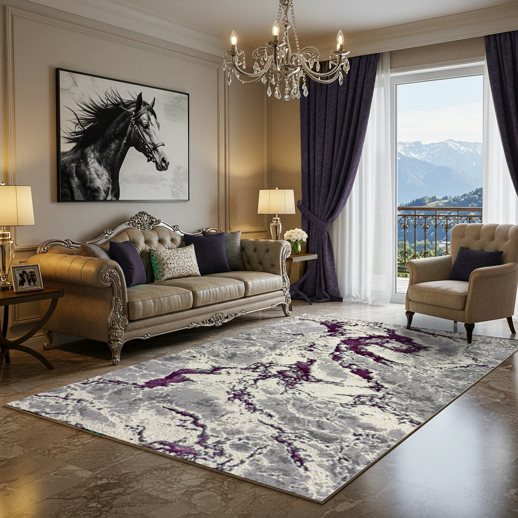Covor Rodos Waves, Lila, Living, Dormitor, Modern