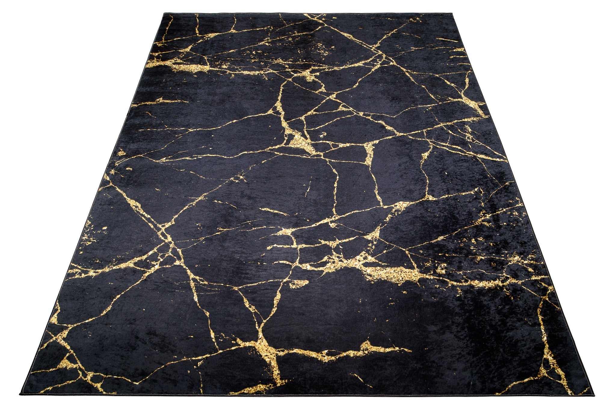 Covor Antiderapant Sarah, Marble Negru/Gold, Living, Dormitor, Bucatarie