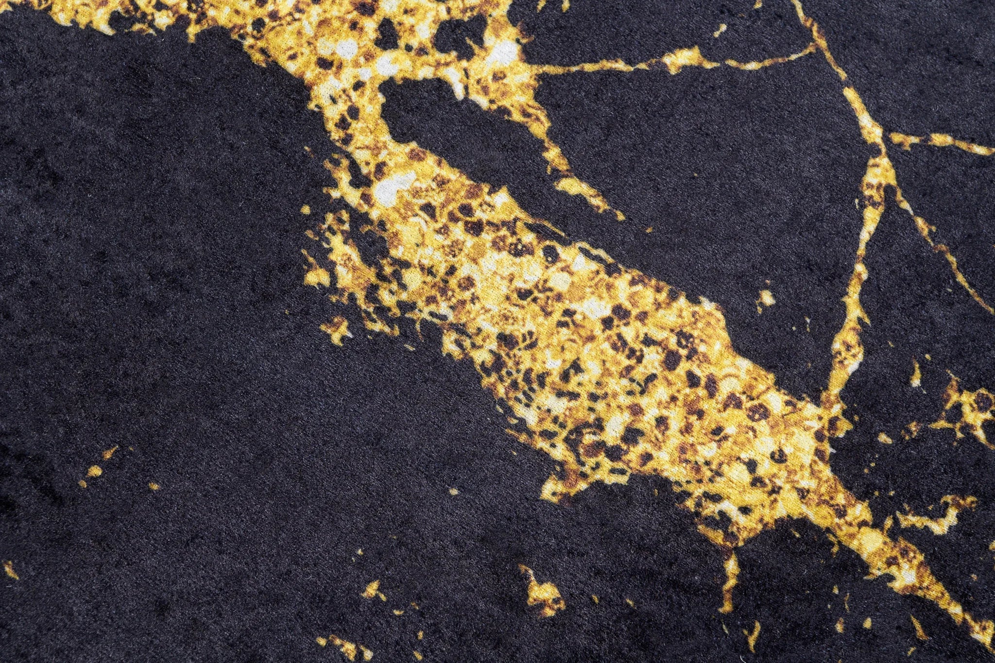 Covor Antiderapant Sarah, Marble Negru/Gold, Living, Dormitor, Bucatarie