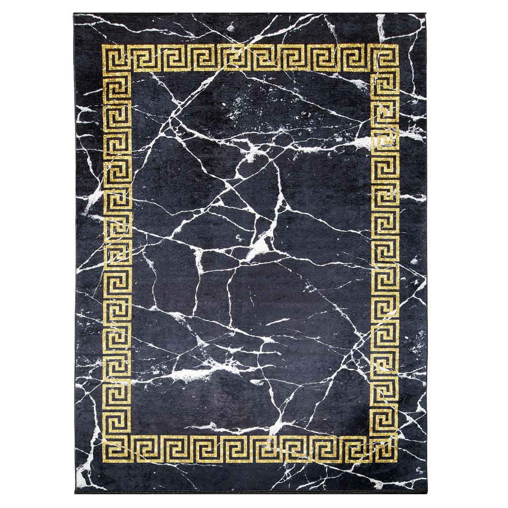 Covor Antiderapant Sarah, Versailles Negru/Gold, Living, Dormitor, Bucatarie