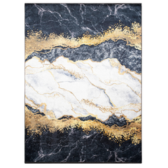 Covor Antiderapant Sarah, Instinct Negru/Gold, Living, Dormitor, Bucatarie