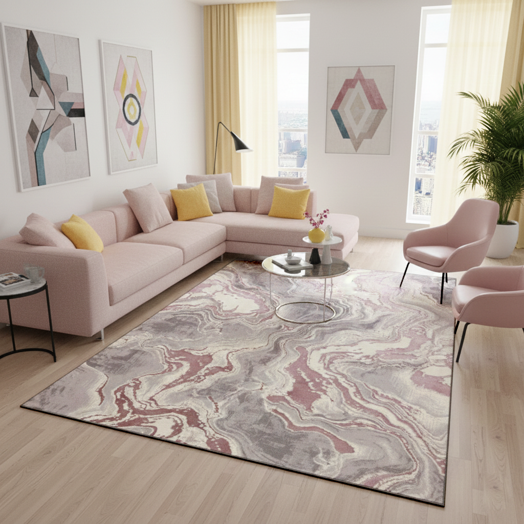 Covor Rodos Luna, Roz Pudra , Living, Dormitor, Modern