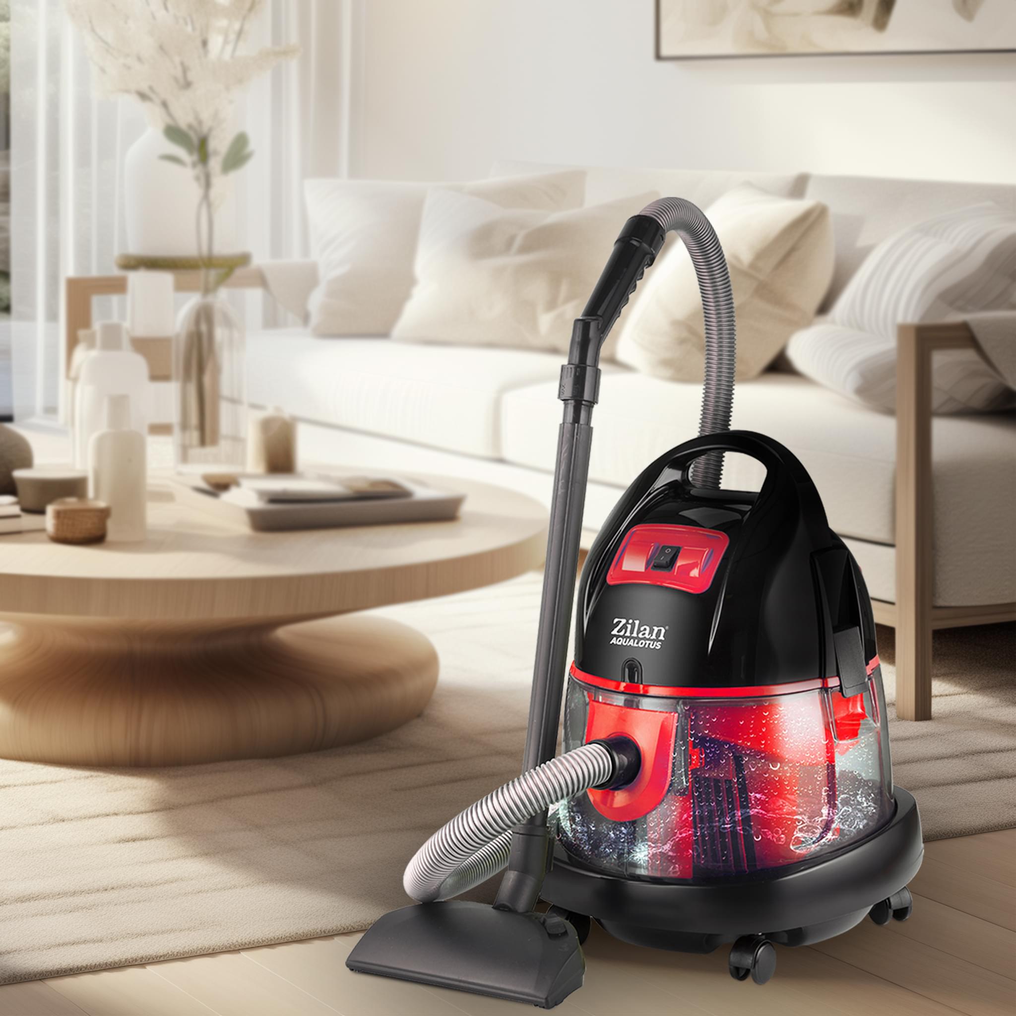 Aspirator ZILAN ZLN-8945 cu filtrare prin apa si uscata, 2000W, Rosu - purificare avansata
