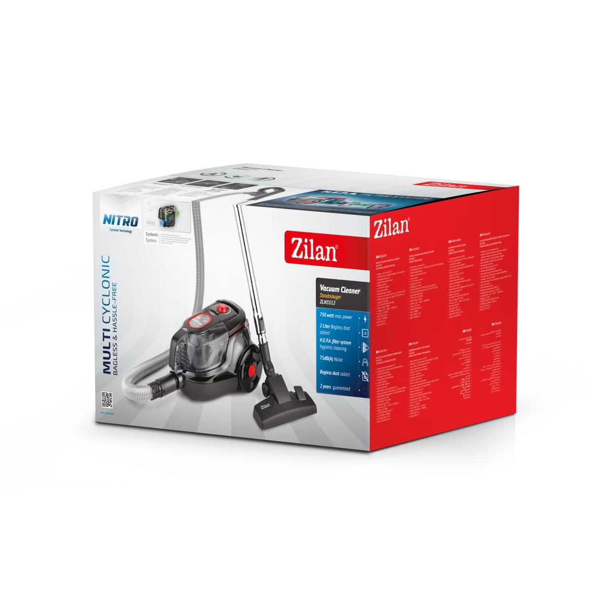 Aspirator fara sac Zilan ZLN-3512 cu filtrare ciclonica HEPA, 750W, 2L, multisuprafete