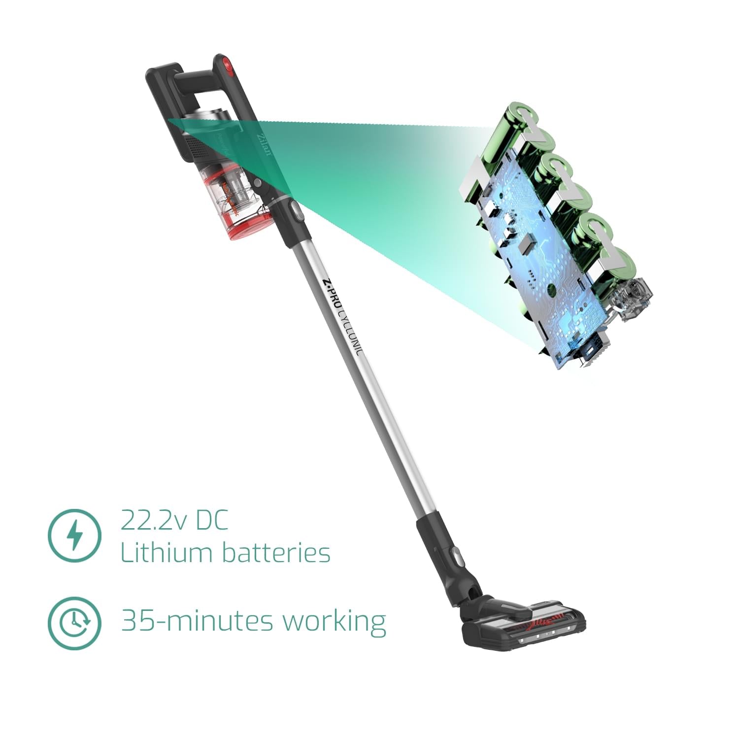 Aspirator vertical fara fir Zilan ZLN2099 - 22.2V, acumulator extern, 140W putere, perie AllFloor multi-suprafete