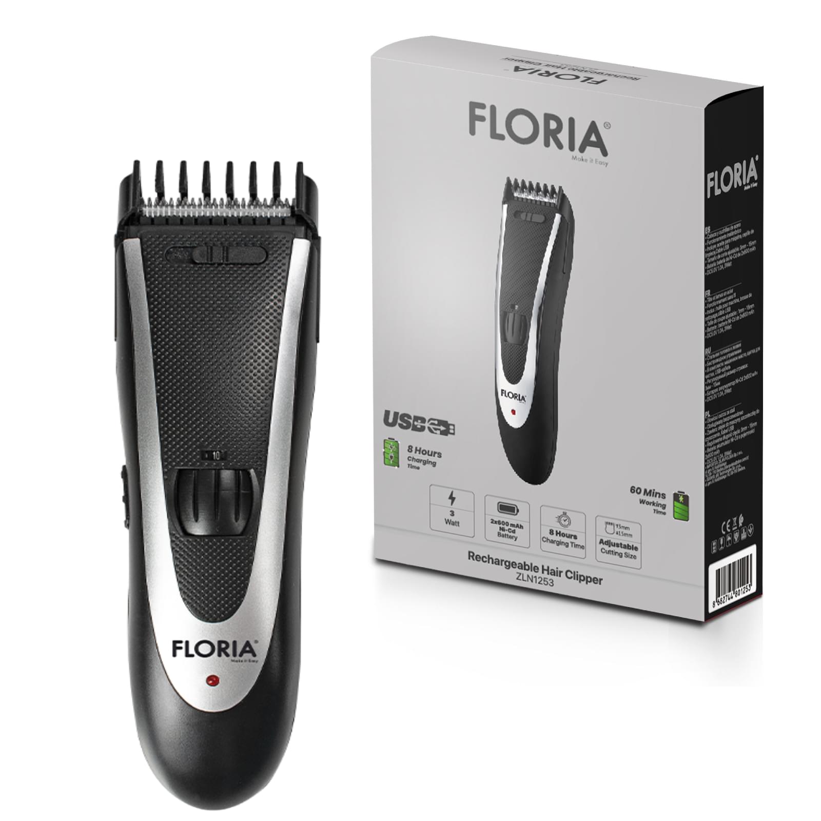 Aparat de tuns profesional Floria ZLN-1253 Wireless - cap si lame otel, 1-24mm, acumulator, kit complet