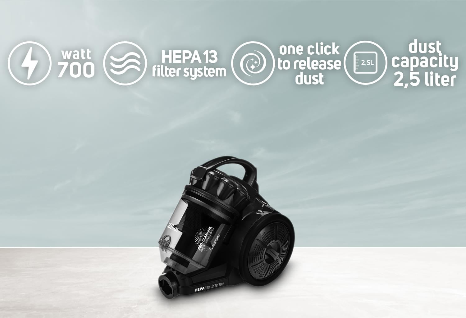Aspirator fara sac Zilan ZLN3300, 700W, filtru HEPA 13, tehnologie ciclonica, 7 accesorii incluse
