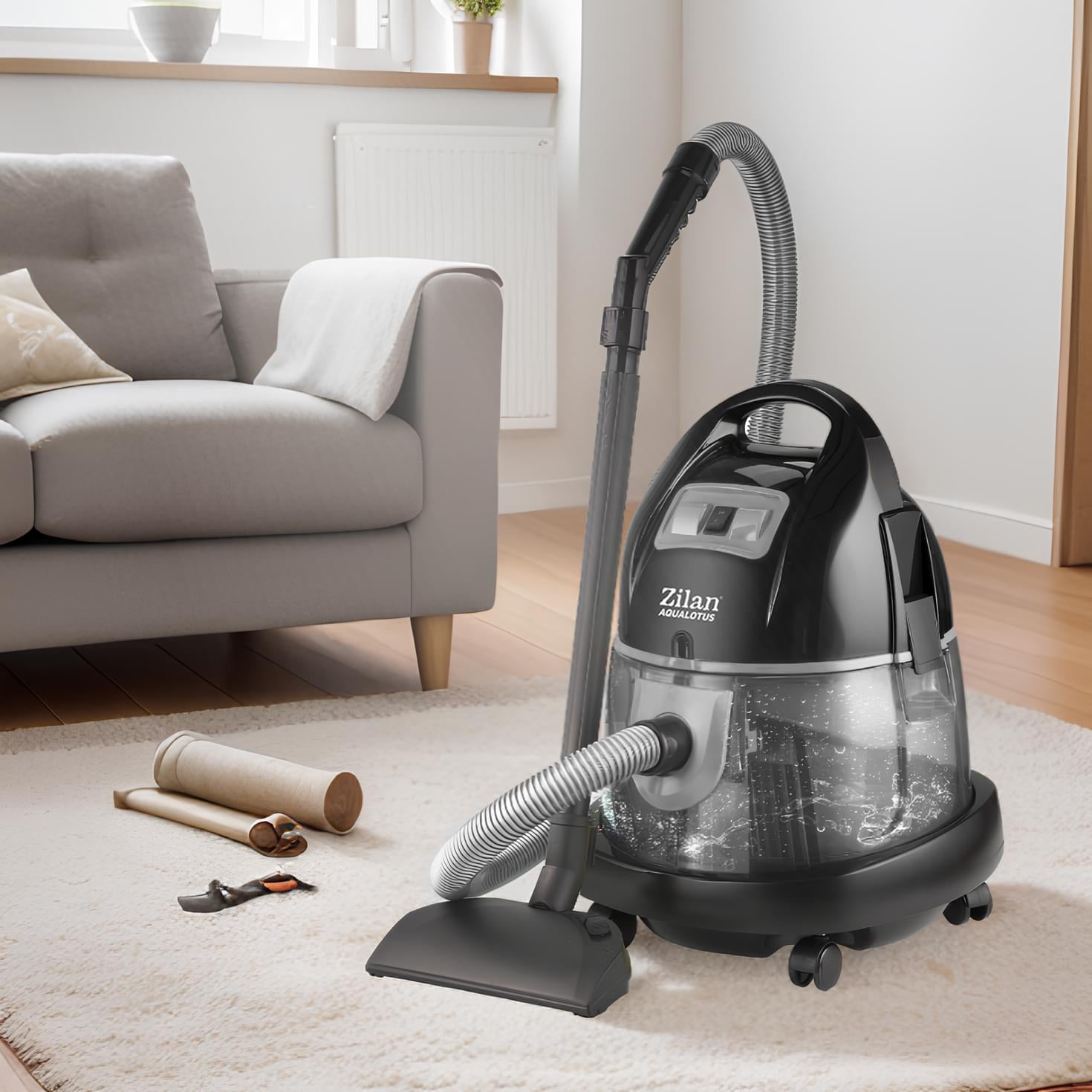 Aspirator cu filtrare prin apa ZILAN ZLN-8945, 2000W, sistem umed/ uscat, gri