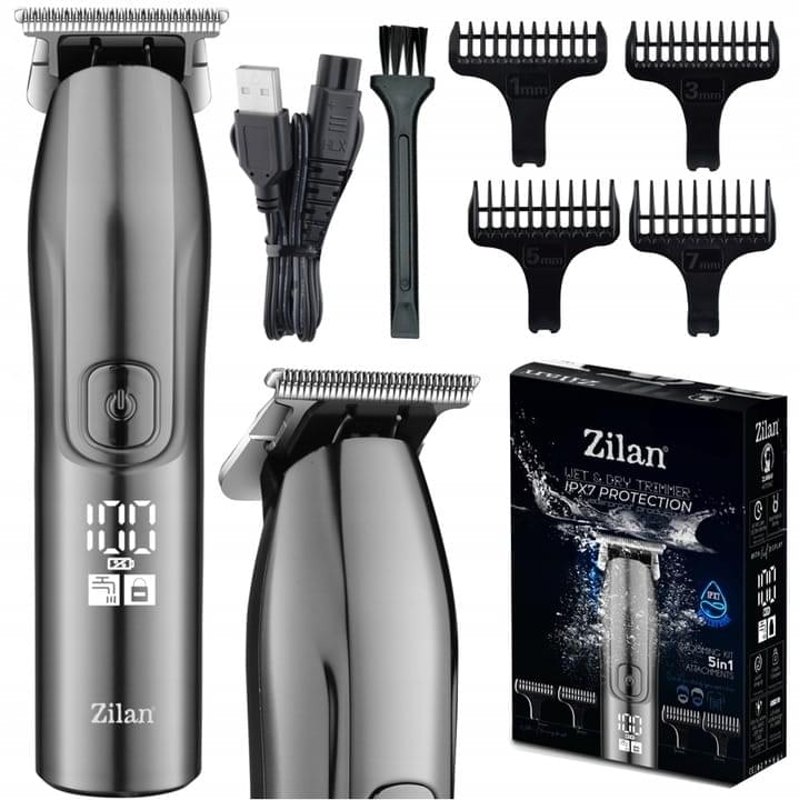 Aparat de tuns barbati 5 in 1 Zilan ZLN8641, reincarcabil USB, trimmer electric rezistent la apa IPX7, 4 dimensiuni de  taiere