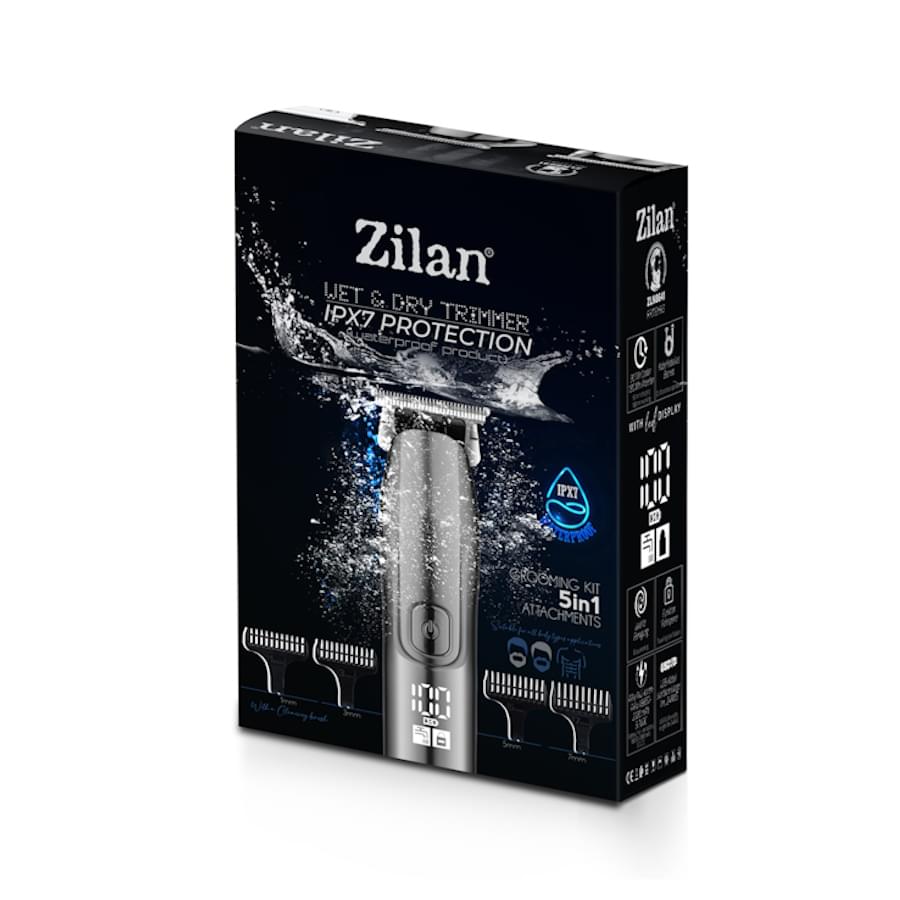 Aparat de tuns barbati 5 in 1 Zilan ZLN8641, reincarcabil USB, trimmer electric rezistent la apa IPX7, 4 dimensiuni de  taiere