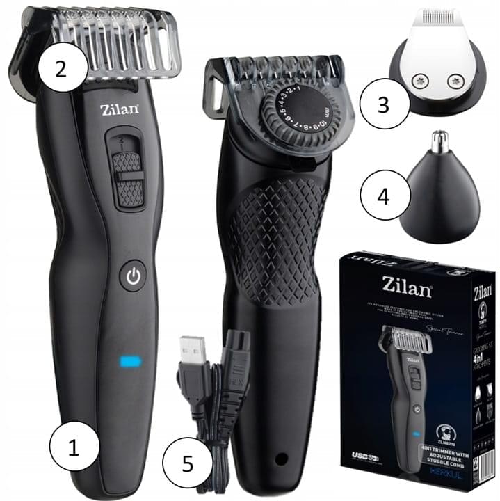 Aparat de tuns multifunctional Zilan ZLN8719, 4 in 1 - barba, nas, par - USB, LED, autonomie 60 min