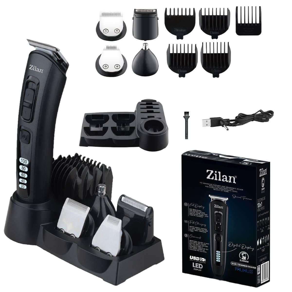 Aparat de tuns electric 10 in 1 Zilan ZLN8658 - multifunctional cu 5 capete + display LED