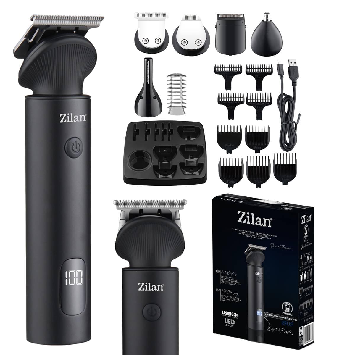 Aparat tuns multifunctional Zilan ZLN8672, Zeus, autonomie 140-170 min, 6 capete diferite, 7 niveluri de tundere