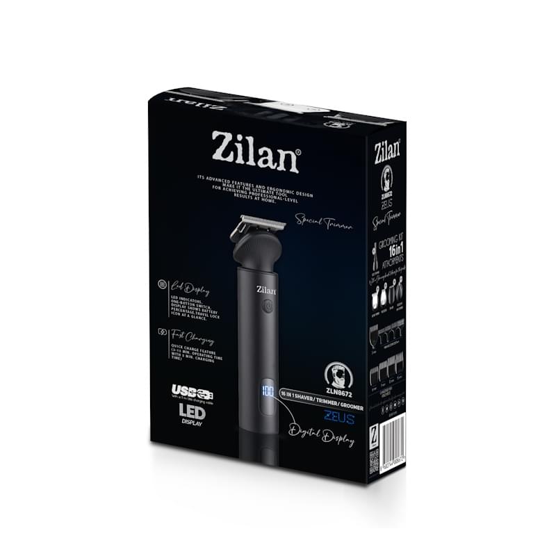 Aparat tuns multifunctional Zilan ZLN8672, Zeus, autonomie 140-170 min, 6 capete diferite, 7 niveluri de tundere