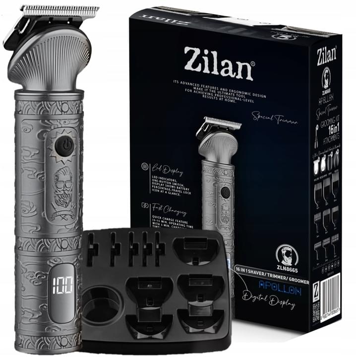 Masina de tuns profesionala Zilan ZLN8665 - 6 capete interschimbabile, 8 nivele taiere, autonomie 170 min