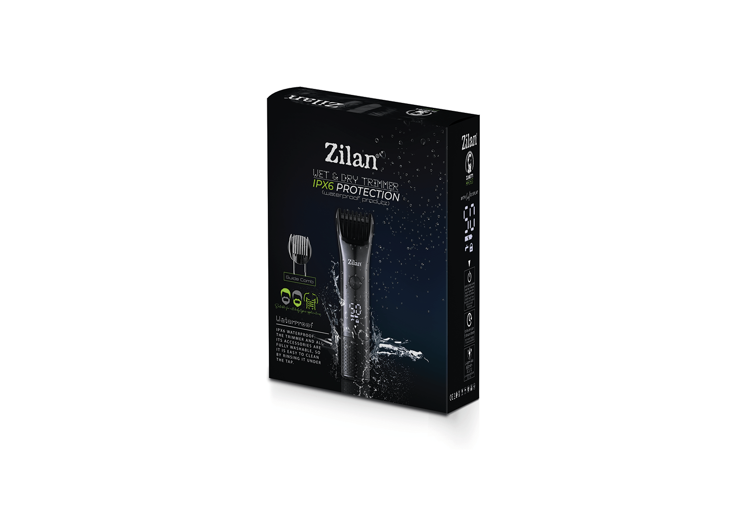 Masina de tuns profesionala Zilan ZLN8771 3 in 1 - Par, barba, corp - IPX6 waterproof, afisaj digital, incarcare rapida