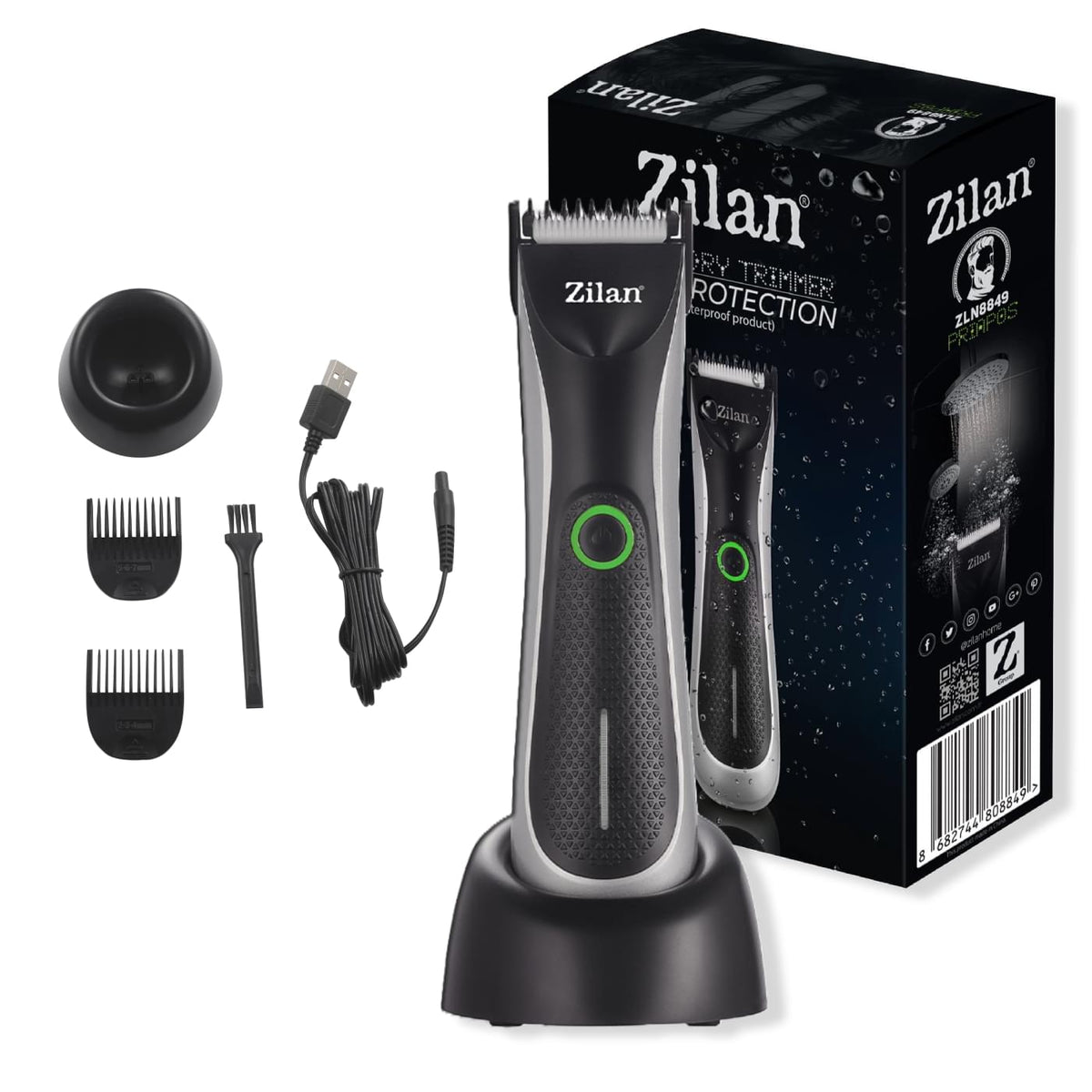 Aparat de tuns profesional Zilan ZLN8849 - trimmer universal corp/ barba/ cap, rezistent la apa IPx5, baterie Li-Ion 60min