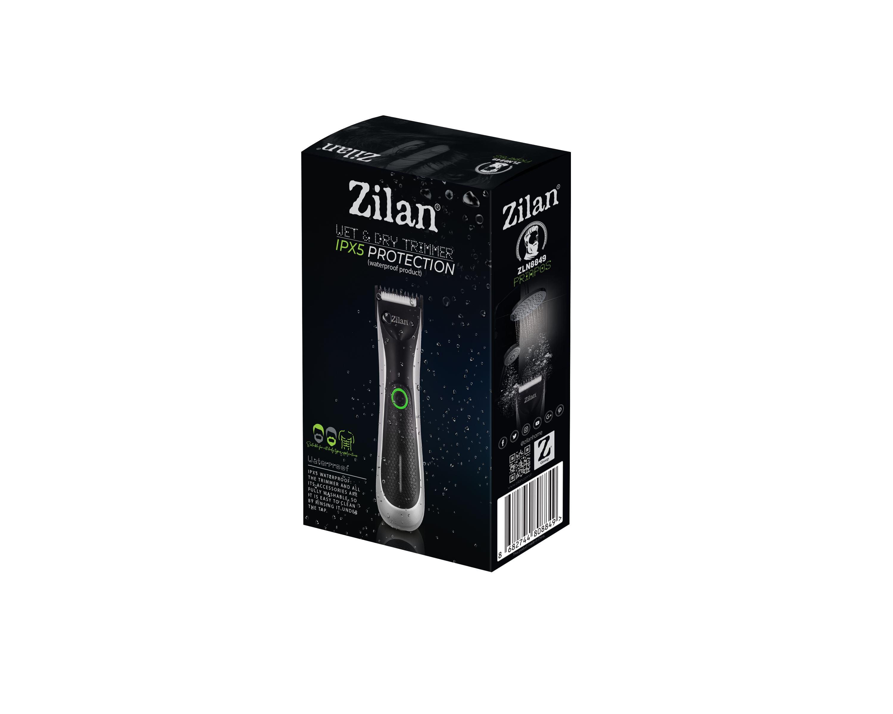 Aparat de tuns profesional Zilan ZLN8849 - trimmer universal corp/ barba/ cap, rezistent la apa IPx5, baterie Li-Ion 60min
