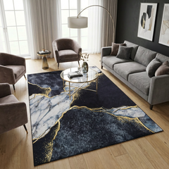 Covor Antiderapant Sarah, Mistic Gri Gold Negru, Living, Dormitor, Bucatarie