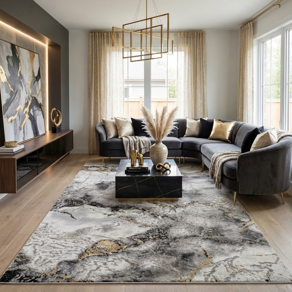 Covor Viena Abstracto Gri/Gold  Living, Dormitor, Modern