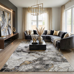 Covor Viena Abstracto Gri/Gold  Living, Dormitor, Modern